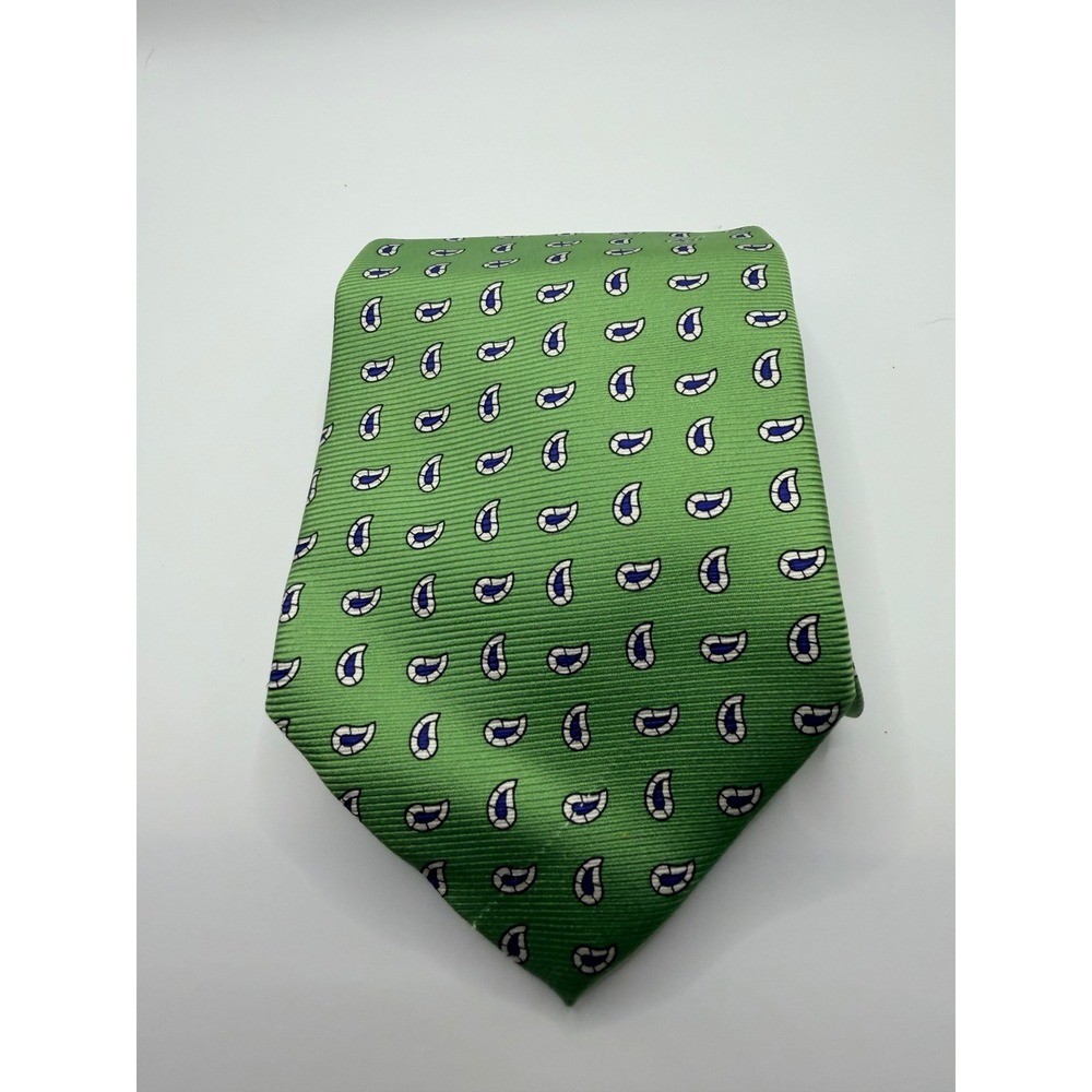 Hunt Club Mens Silk Tie Green Paisley Teardrop Made in Italy Ribbed Texture